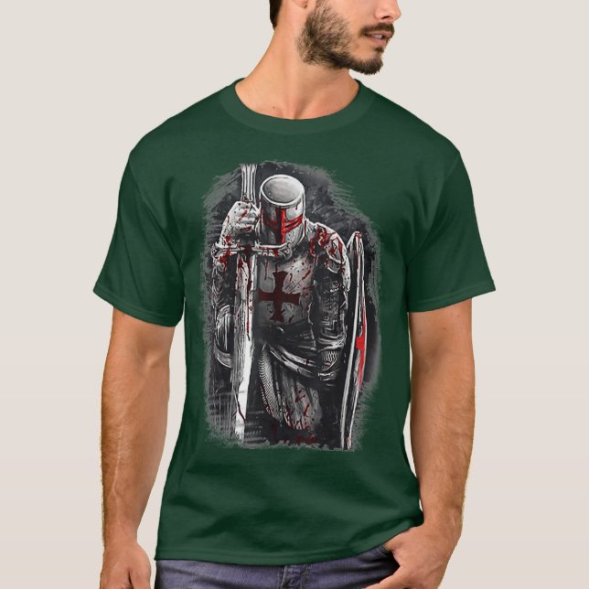 Christian Templar Knight Gifts Rosary Crusader T Shirt (Framsida)