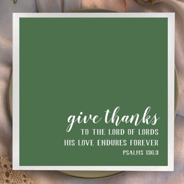 Christian Thanksgiving Bible Verse Snyggt Pappersservett (Give thanks to the Lord of Lords, Christian Scripture Thanksgiving napkins. Modern script.)