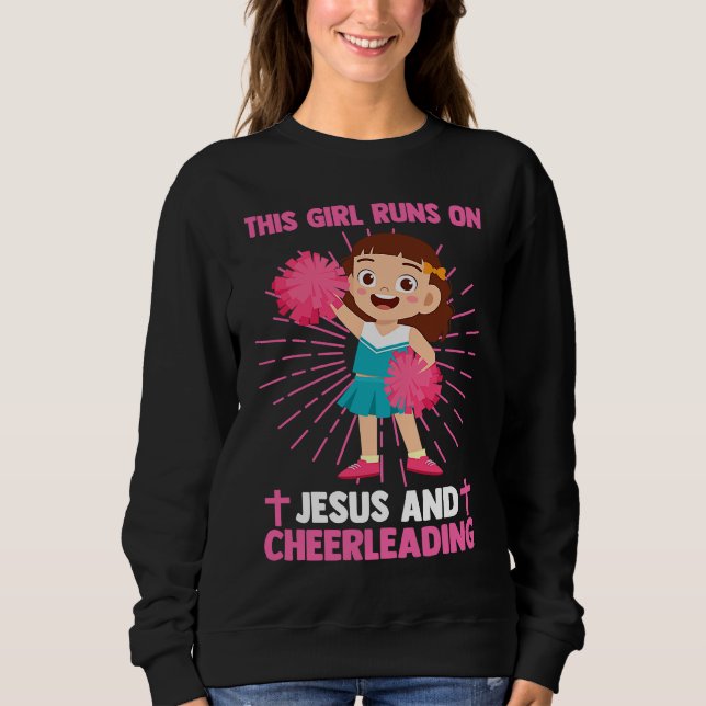Christian This Girl Runs On Jesus And Cheerleading T Shirt (Framsida)