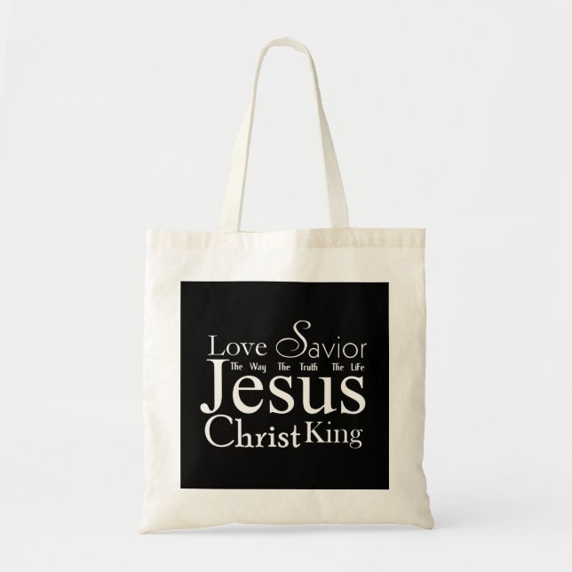 Christian Titles Jesus Black Tote Bag Tygkasse (Framsidan)