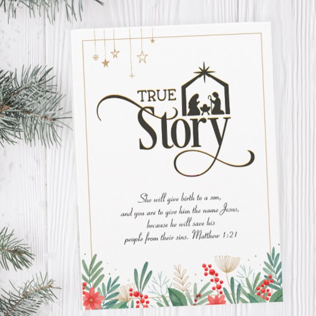 Christian True Story Religiösa jul Kort (Christian Christmas Card with Bible Verse)