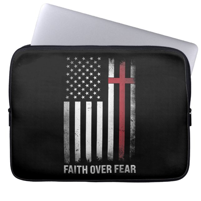 Christian US USA flagga American Jesus Faith Over  Laptop Fodral (Framsidan)