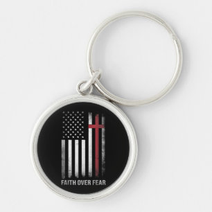 Christian US USA flagga American Jesus Faith Over Rund Silverfärgad Nyckelring