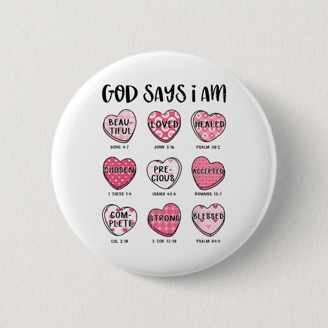 Christian Valentine Gud säger Bible Verses Hearts  Knapp (Framsida)