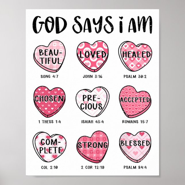 Christian Valentine Gud säger Bible Verses Hearts  Poster (Framsidan)