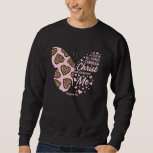 Christian Valentines day Butterfly Cheetah Print Lång Ärmad Tröja