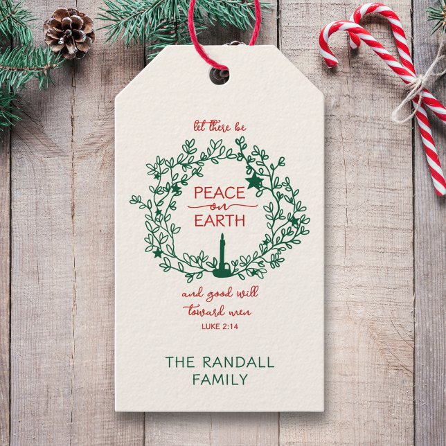 Christian Verse Peace on Earth Hand plockade Wande Presentetikett (Personalize with your family name.)