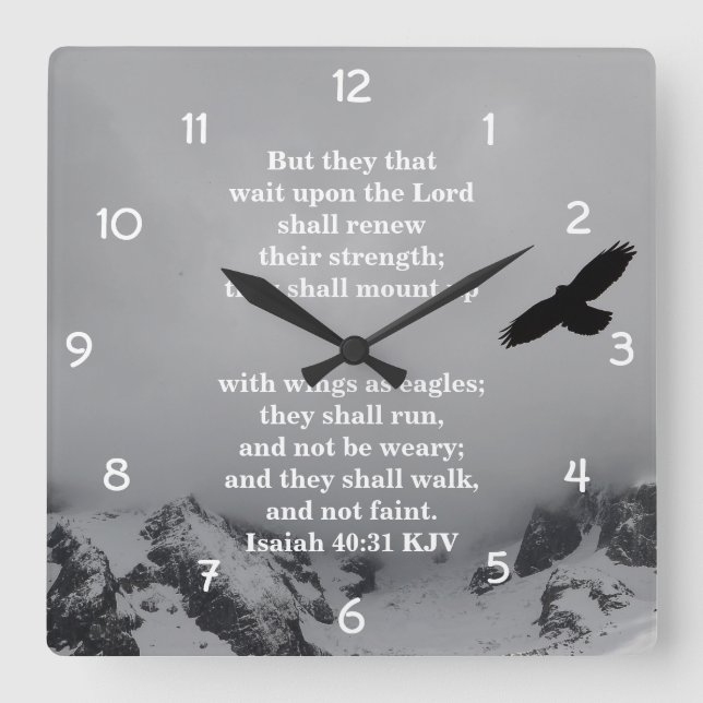 Christian Wall Clock - Isaiah 40:31 Fyrkantig Klocka (Framsida)