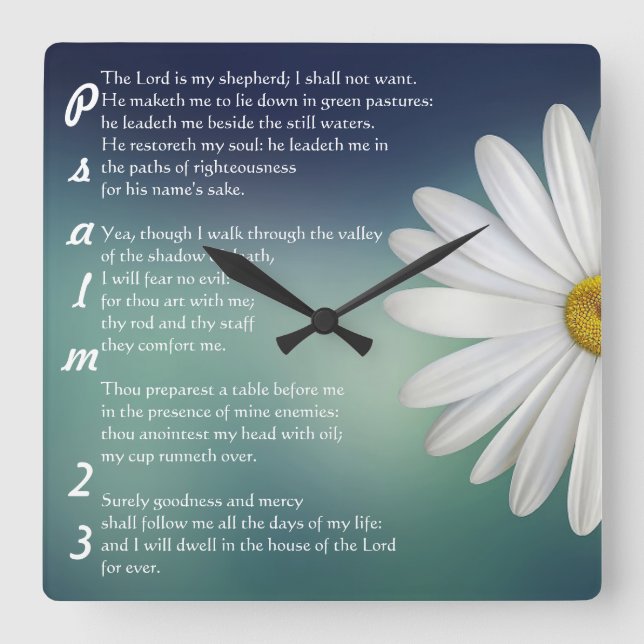 Christian Wall Clock Psalm 23 Fyrkantig Klocka (Framsida)