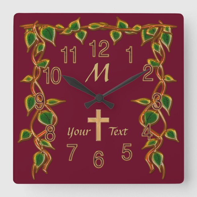 Christian Wall Clocks med Monogram och din text Fyrkantig Klocka (Framsida)