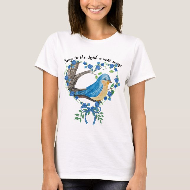 Christian Watercolor Bluebird T Shirt (Framsida)