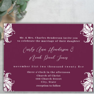 Christian Wedding bjudande Deep Plum Inbjudan Vykort