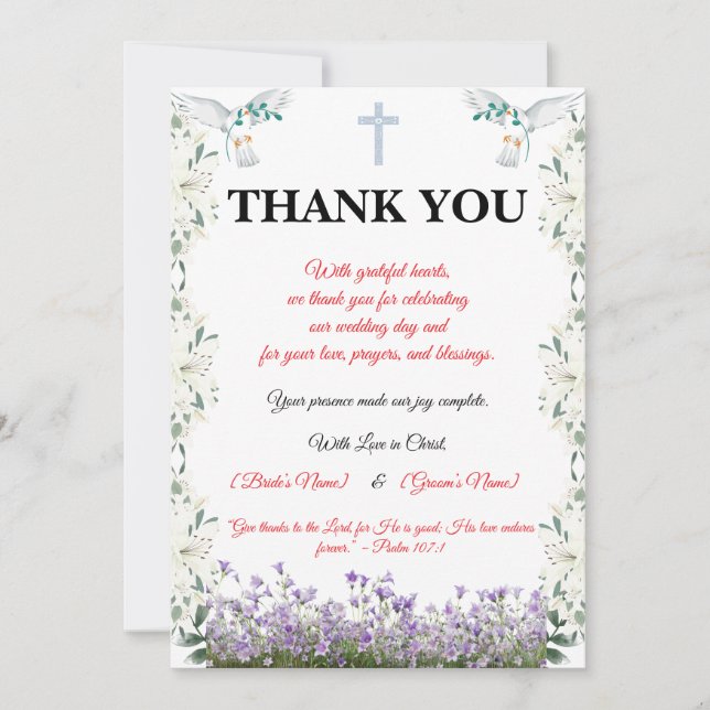 Christian Wedding Thank You Card with Cross Tack Kort (Framsida)