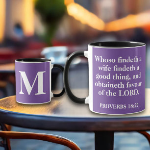 Christian Wife Proverbs 18:22 KJV Monogram Mugg