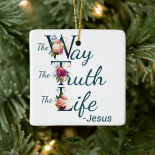 Christian Women's Faith Bible Verse Way Truth Life Julgransprydnad Keramik