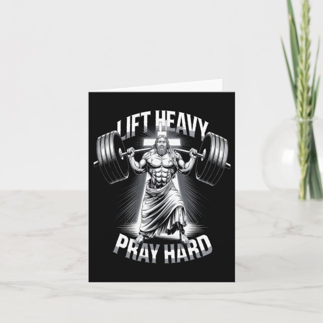 Christian Workout Hiss Heavy Pray Hard Gym Bodybui Kort (Framsida)