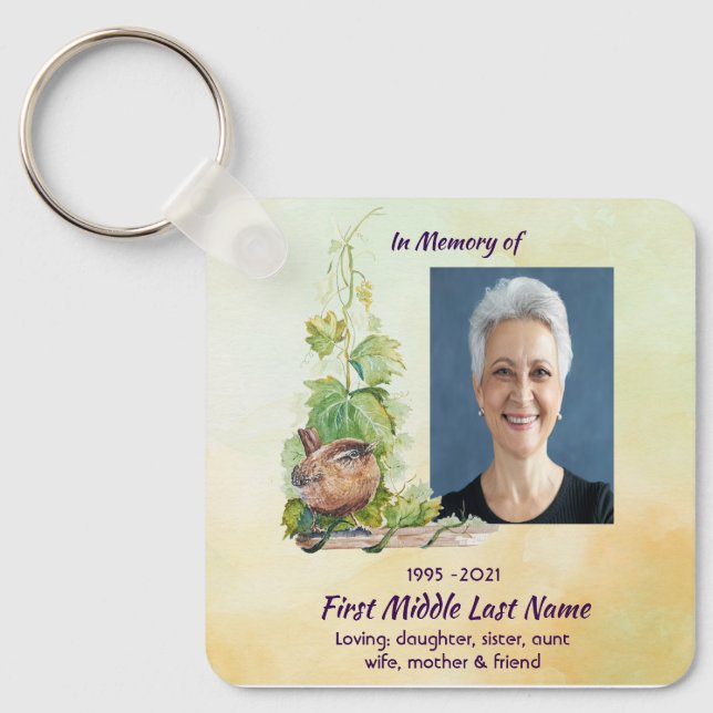 Christian Wren Bird Vineyard Memorial Keepsake Nyckelring (Framsida)