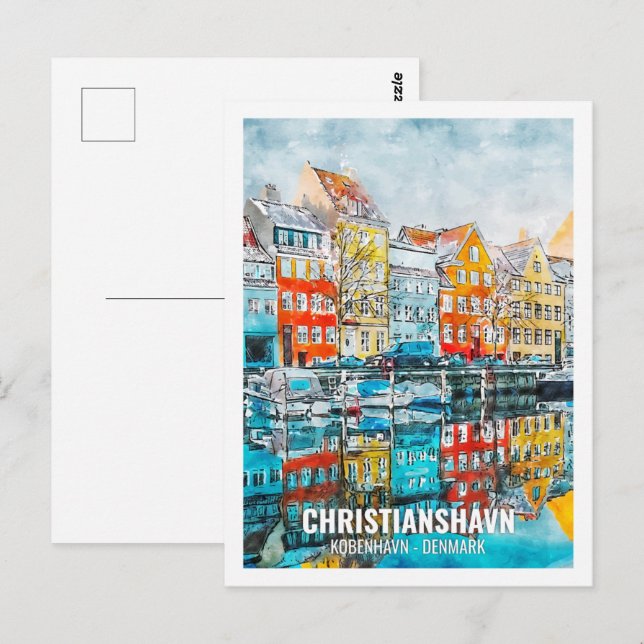 Christianshavn Kobenhavn Travel Ställe Watercolor Vykort (Fram/baksida)