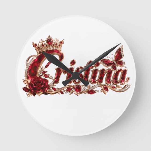 Christina Ruby Crystal Lyxnamn Rund Klocka (Framsida)