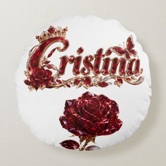 Christina Ruby Crystal Lyxnamn Rund Kudde (Framsidan)