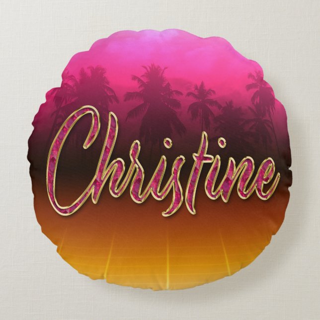 Christine Vorname Name golden pink Kissen Rund Kudde (Framsidan)