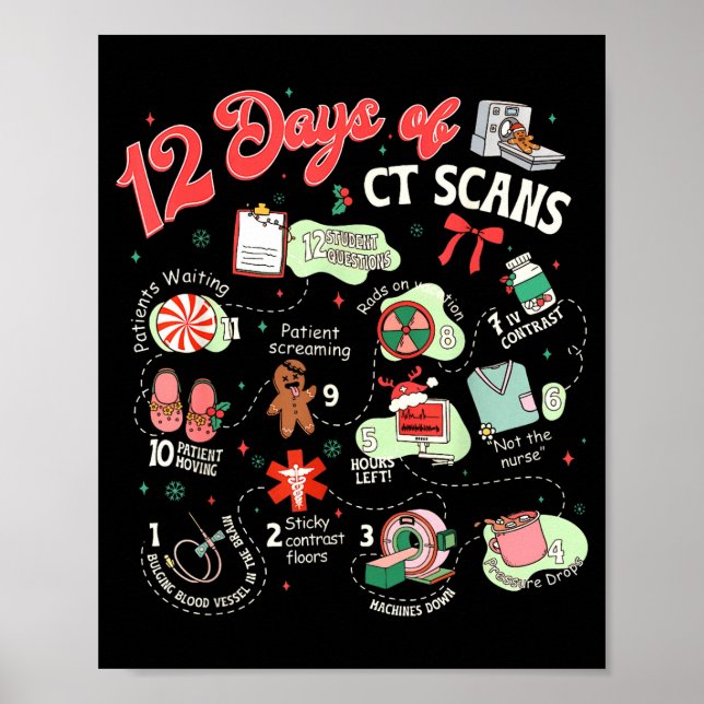 Christmas 12 Days Of Ct Technologist Cat Scan Radi Poster (Framsidan)