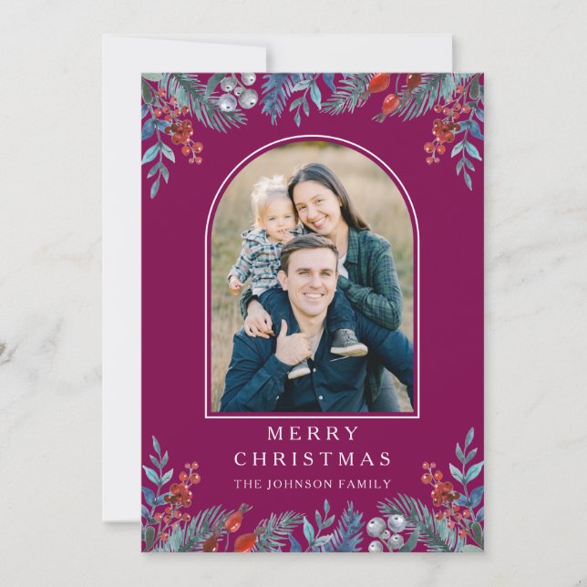 Christmas 1 Photo Arch Watercolor Botanical Julkort (Framsida)