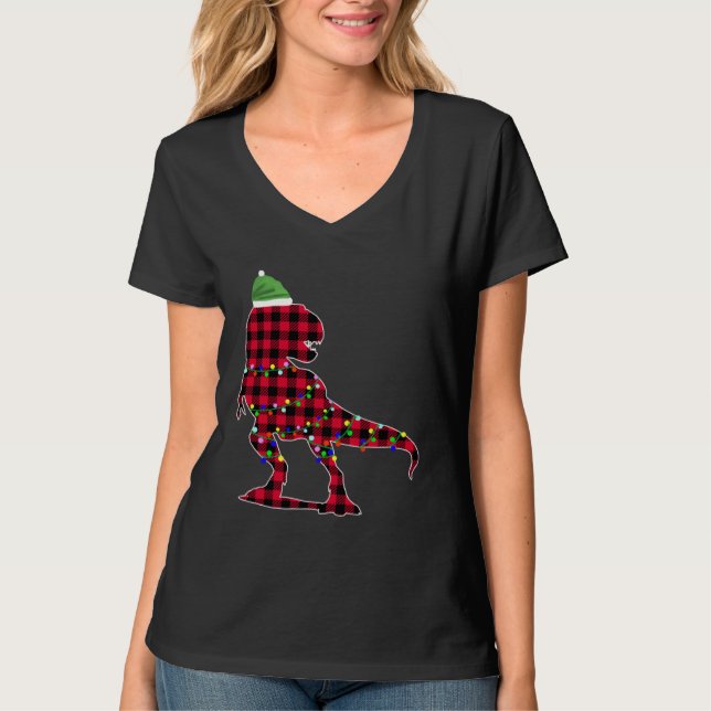 Christmas 2020 Buffalo Plaid Dino Rex T Shirt (Framsida)