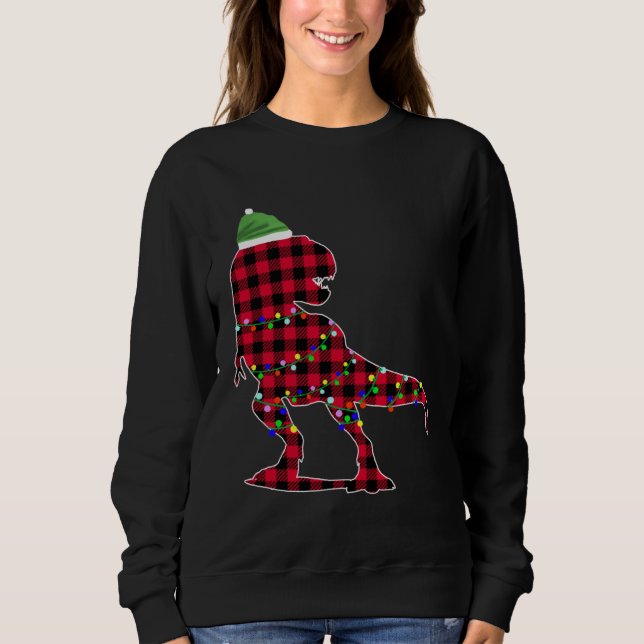 Christmas 2020 Buffalo Plaid Dino Rex T Shirt (Framsida)