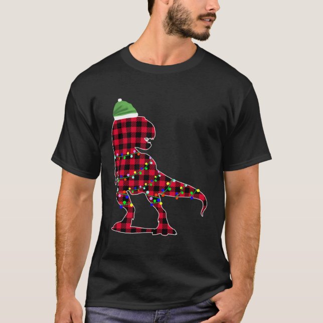 Christmas 2020 Buffalo Plaid Dino Rex T Shirt (Framsida)