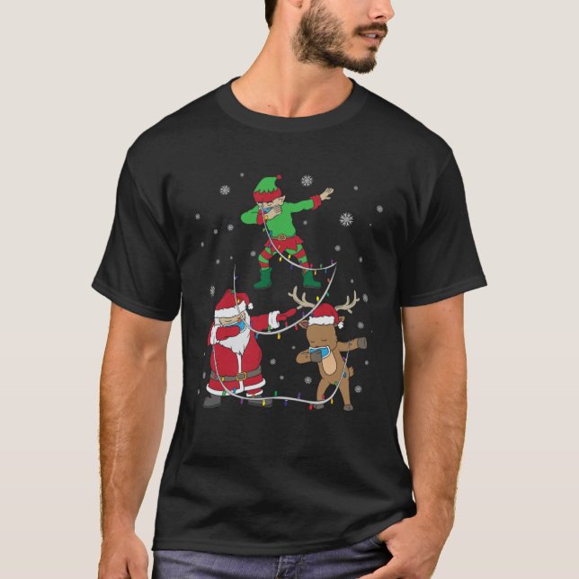 Christmas 2020 Dabbing Santa Elf Reindeer Face Mas T Shirt (Framsida)