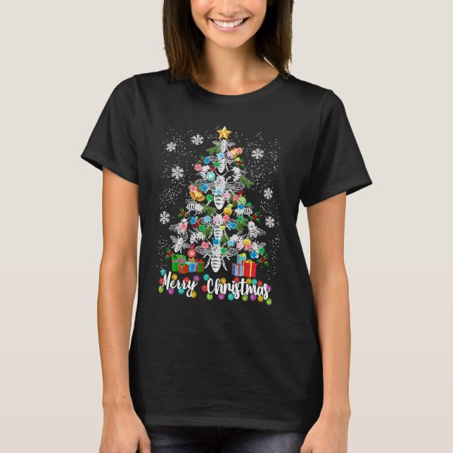 Christmas 2022  Bee Christmas Light Tree Bee Xmas T Shirt (Framsida)