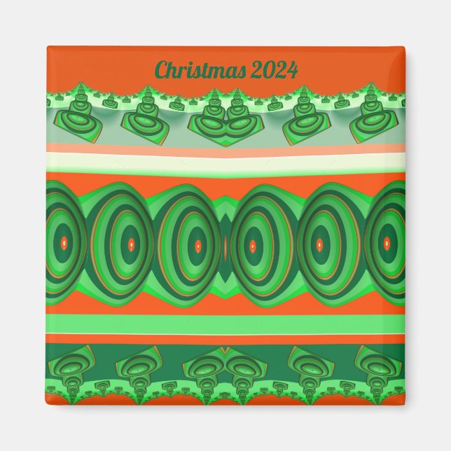 CHRISTMAS 2023 ~ 3D Fractal red grönt vit ~ Magnet (Framsidan)