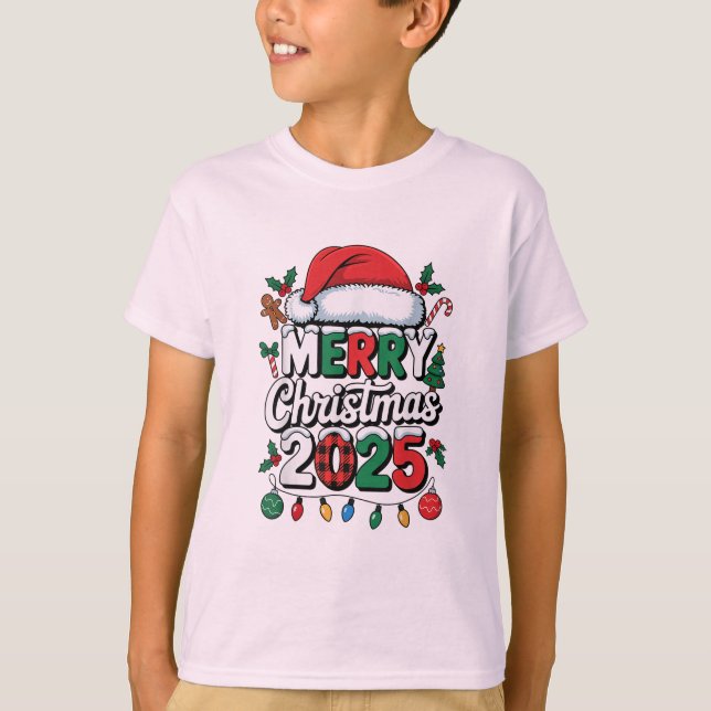 Christmas 2025 Pajama Funny Santa Hat Xmas Lights T Shirt (Framsida)