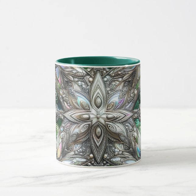 CHRISTMAS ~ 3D ~ White, Grönt and Silver~ Mugg (Center)