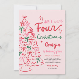 Christmas 4th Coquette Bow Christmas Tree Birthday Inbjudningar