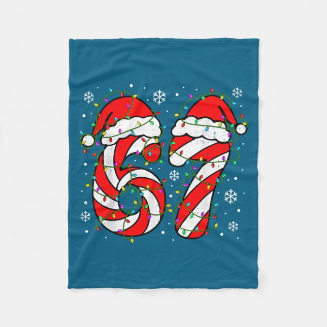 Christmas 67 Candy Cane Six Seven Meme Lights Sant Fleecefilt (Framsidan)