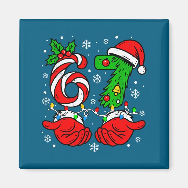 Christmas 67 Candy Cane Six Seven Meme Lights Sant Magnet (Framsidan)