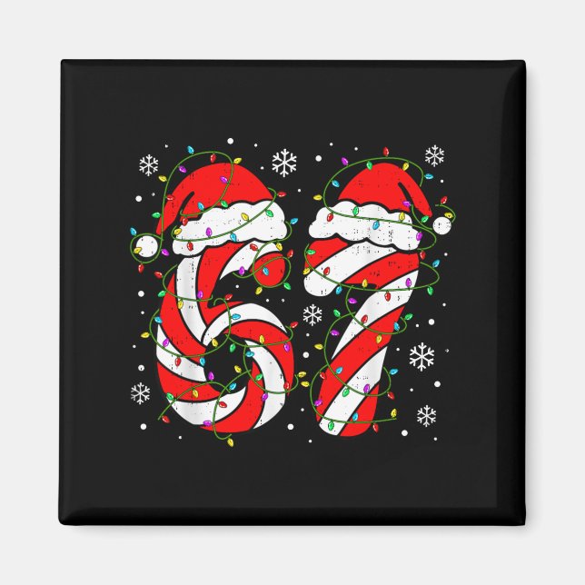 Christmas 67 Candy Cane Six Seven Meme Lights Sant Magnet (Framsidan)