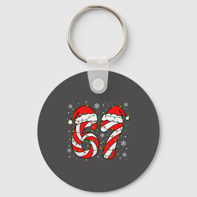 Christmas 67 Candy Cane Six Seven Meme Lights Sant Nyckelring (Framsida)