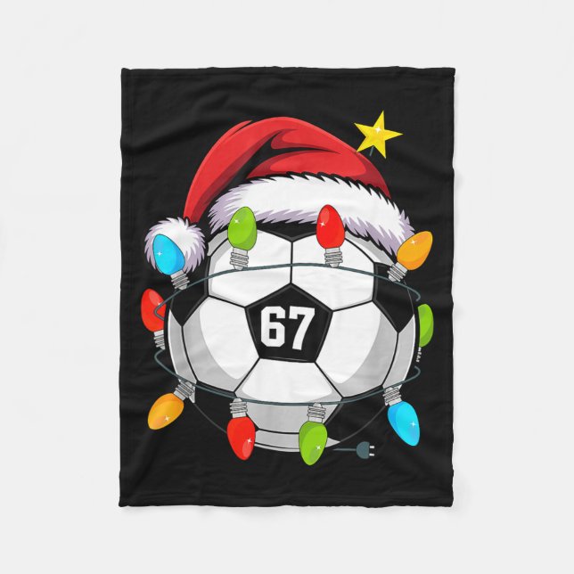 Christmas 67 Meme Soccer Ball Santa Hat Funny Xmas Fleecefilt (Framsidan)