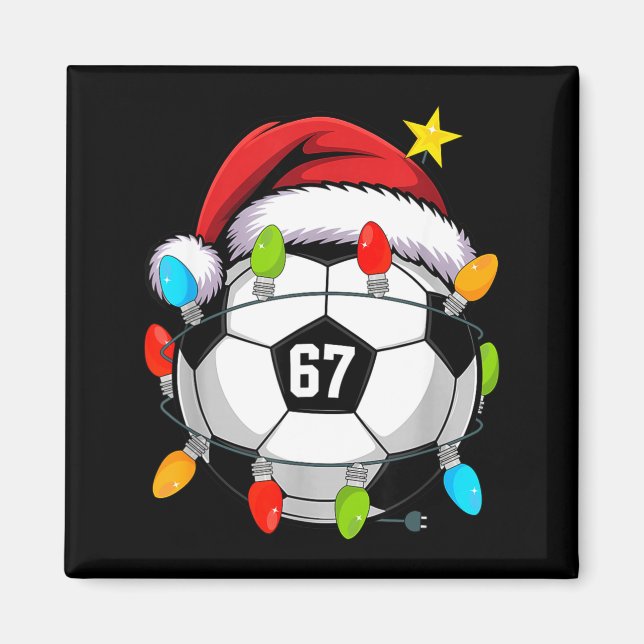 Christmas 67 Meme Soccer Ball Santa Hat Funny Xmas Magnet (Framsidan)