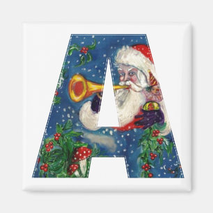 CHRISTMAS A BREV / SANTA BUGLER MONOGRAM MAGNET