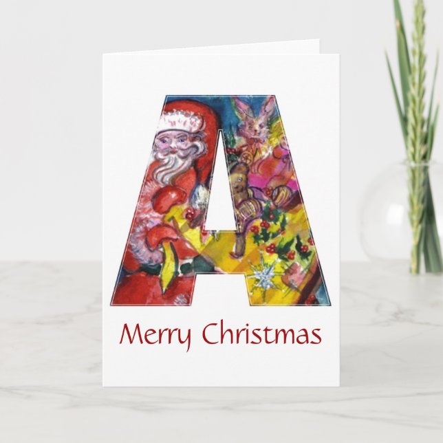 CHRISTMAS A BREV / SANTA MED GIFTS MONOGRAM HELGKORT (Framsida)