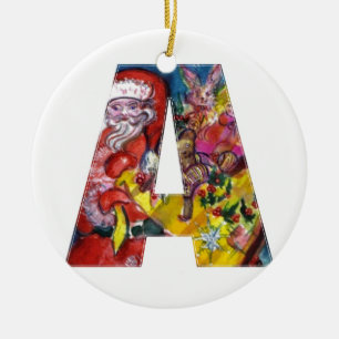 CHRISTMAS A BREV / SANTA MED GIFTS MONOGRAM JULGRANSPRYDNAD KERAMIK