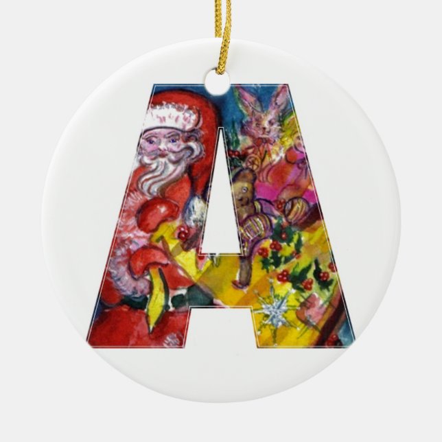 CHRISTMAS A BREV / SANTA MED GIFTS MONOGRAM JULGRANSPRYDNAD KERAMIK (Framsidan)