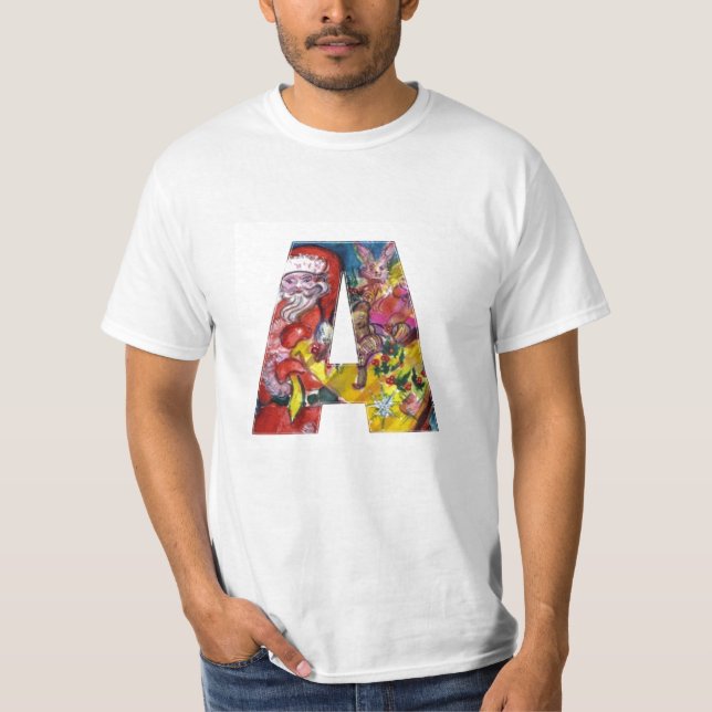 CHRISTMAS A BREV / SANTA MED GIFTS MONOGRAM TEE SHIRT (Framsida)