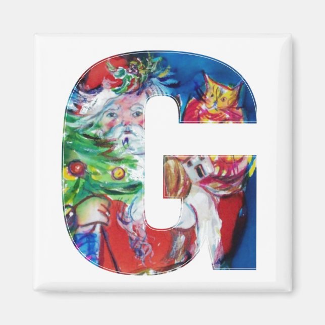 CHRISTMAS A BREV / SANTA MED JULGRAN MAGNET (Framsidan)