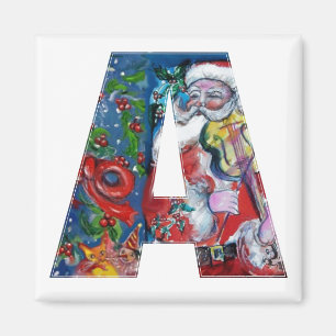 CHRISTMAS A BREV / SANTA MED VIOLIN MONOGRAM MAGNET