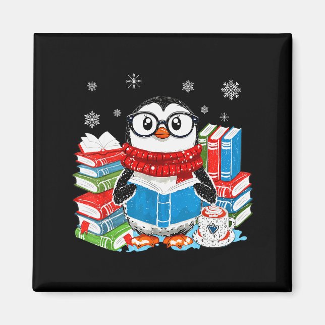 Christmas A Penguin Reading Book Snowflake Cocoa H Magnet (Framsidan)